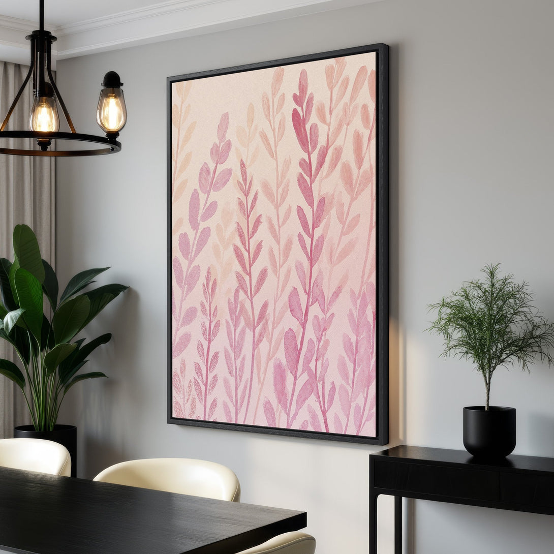 Framed Wall Art: Watercolor leaves in soft pinks and blush tones. Modern botanical art perfect for adding a touch of elegance to your home decor.
