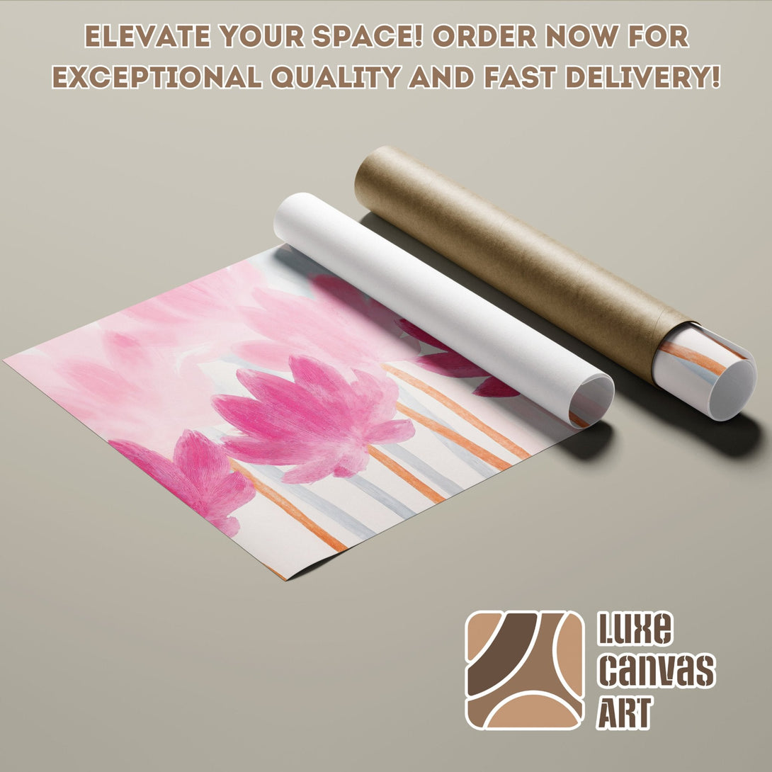 Abstract floral Poster Roll in pink and neutral tones. Elevate your space with Luxe Canvas Art!