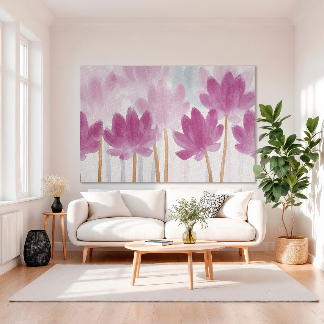 Framed Wall Art: Abstract floral painting in pink hues. Modern art canvas print adds elegance to any interior. Shop now for stylish wall decor!
