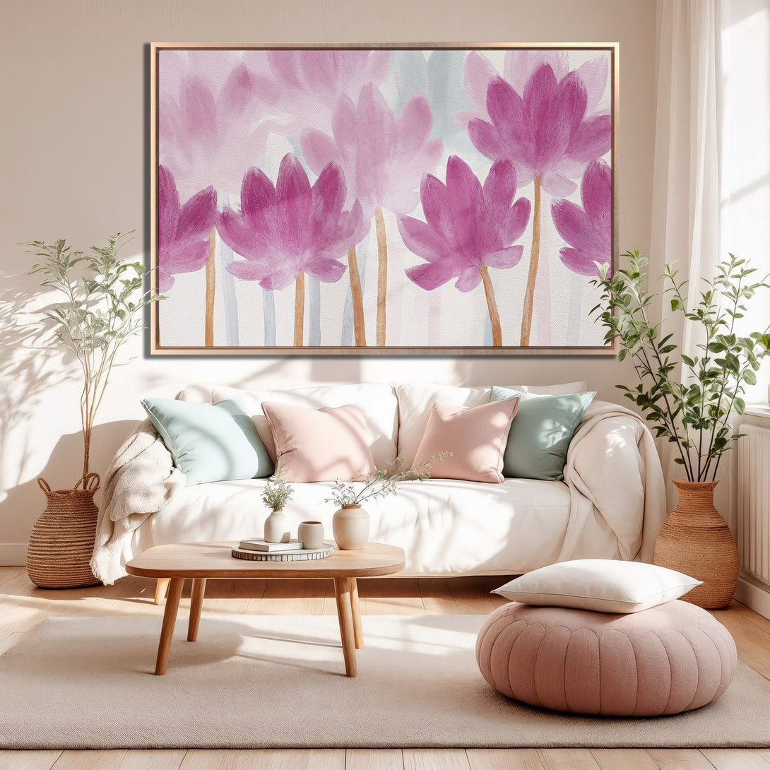 Framed Wall Art featuring watercolor floral design in a pink and neutral color palette, perfect for adding a touch of elegance to any space.