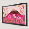 Pink Floral & Mountain Scene Art Poster for Home Decor