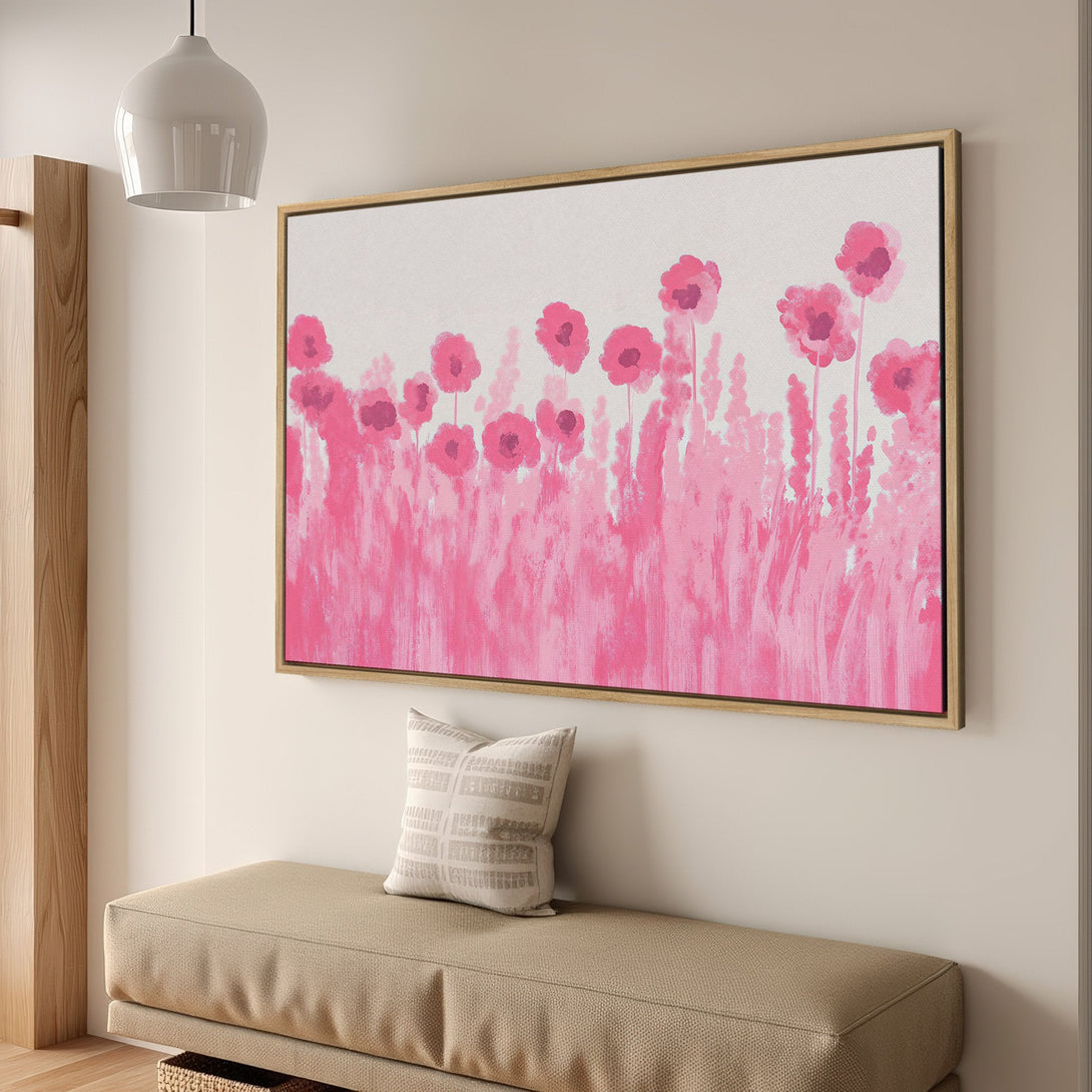 Framed Wall Art: Pink floral abstract canvas print. Modern art with a vibrant pink color palette, perfect for adding a pop of color to your space.