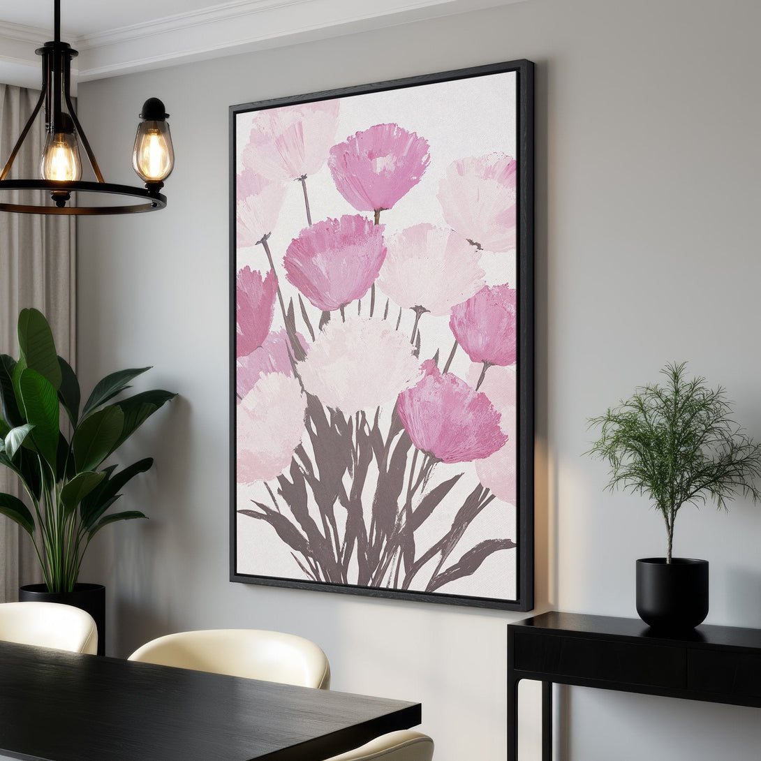 Framed Wall Art: Abstract floral Canvas Print in pink and white hues. Modern art for your home decor.