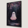 Pink Ghost on Swing Canvas Print for Halloween Decor