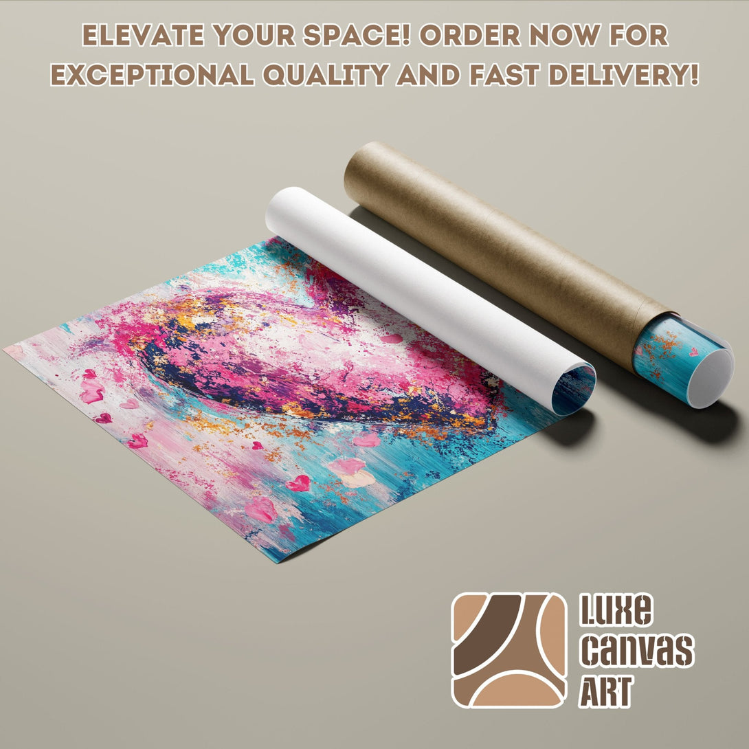 Abstract art Poster Roll in vibrant pinks, blues, and gold. Elevate your space!