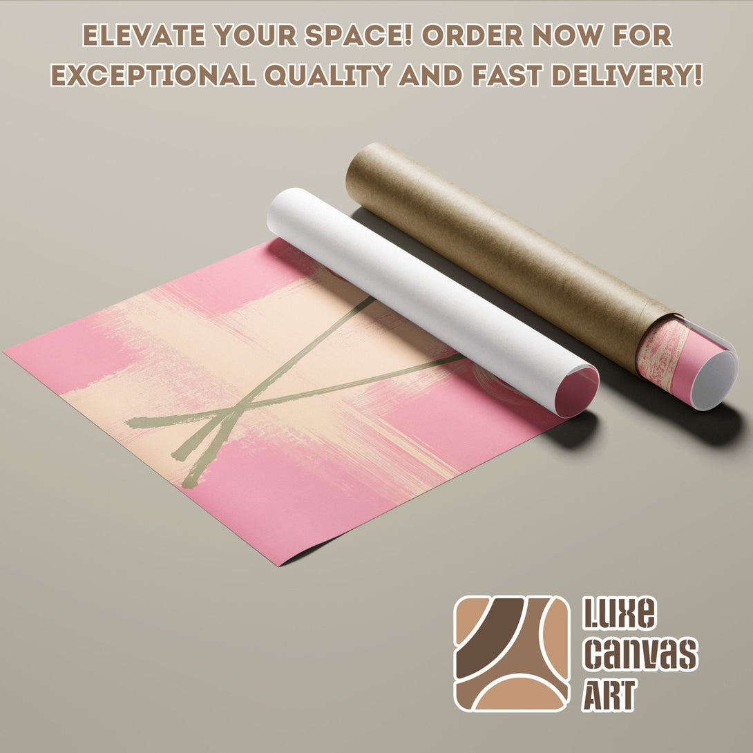 Abstract art poster roll in pink, beige, and olive green. Modern style, perfect for home decor. Order yours today!