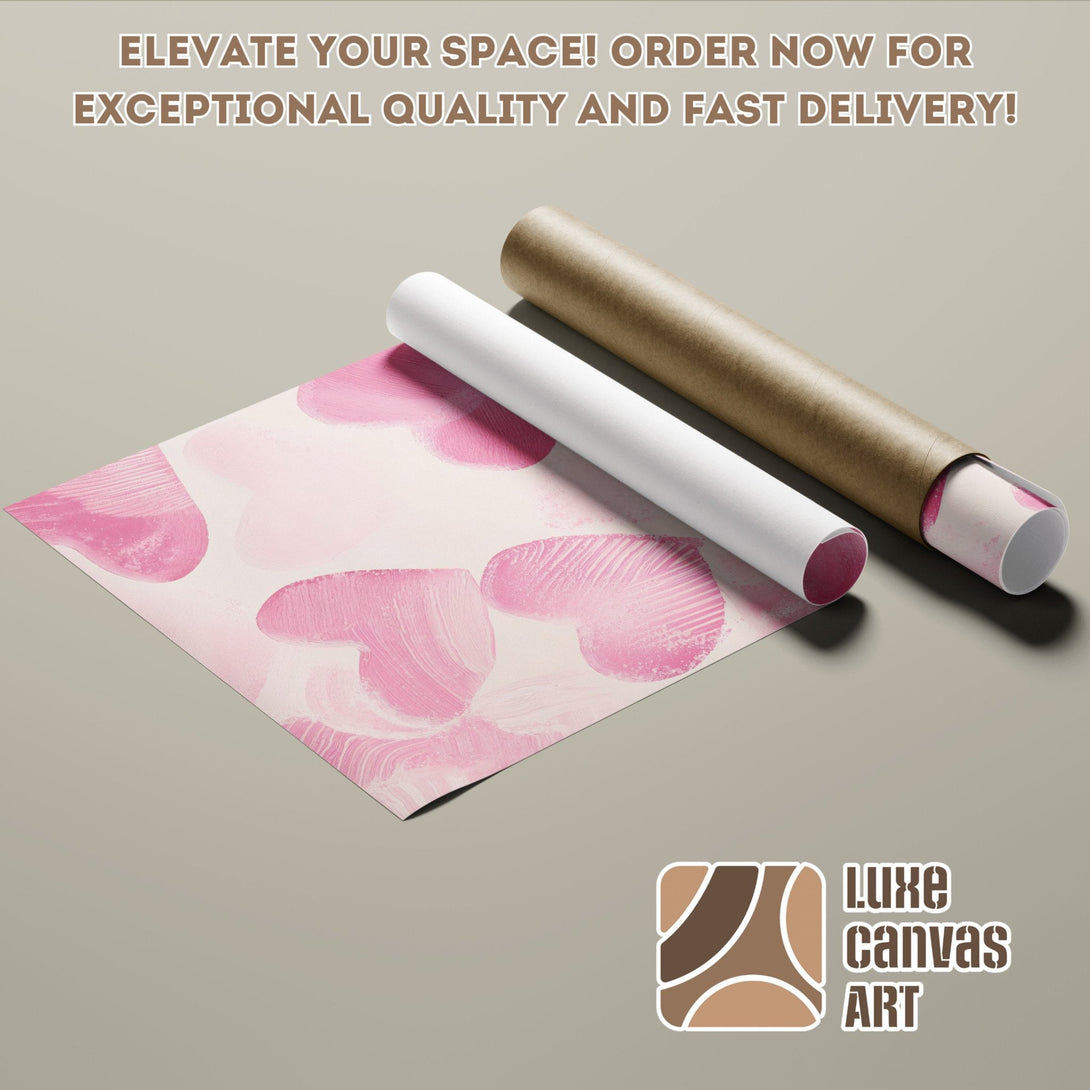 Abstract pink heart design Poster Roll. Modern art print with a soft pink palette, perfect for any space. Order yours today!