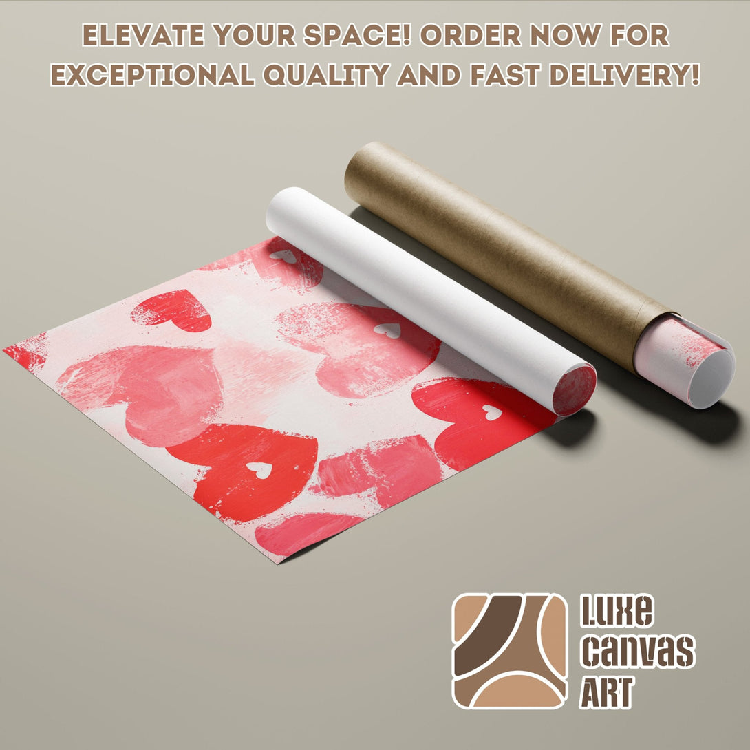 Poster Roll featuring a heart-themed design in red and pink, perfect for wall decor.