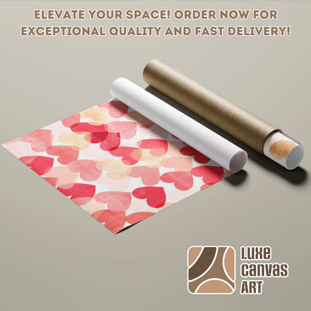 Poster Roll with watercolor hearts in pink and red, perfect for home decor.
