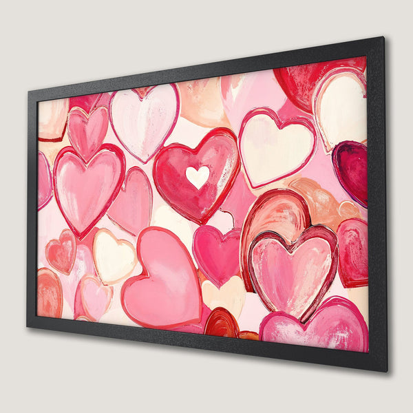 Framed Poster featuring a heart-themed painting in a romantic, expressive style with a pink and red color palette. Perfect wall art for Valentine's Day!