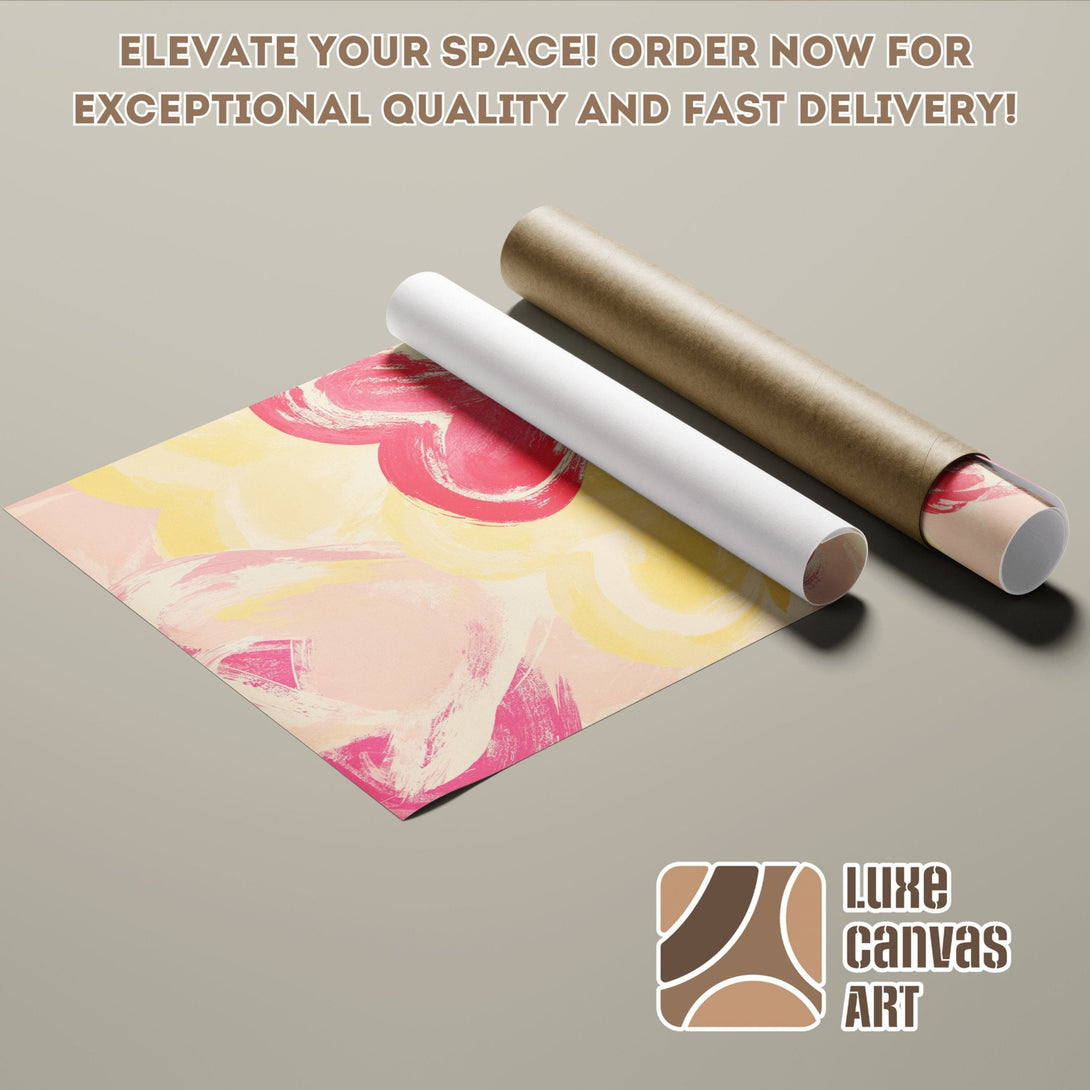 Abstract art Poster Roll in pink, yellow, and white. Elevate your space with Luxe Canvas Art!