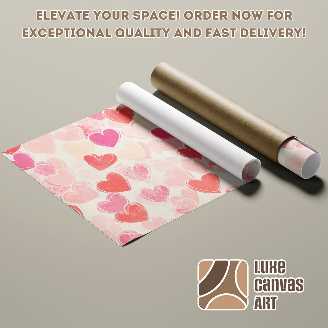 Heart-themed Poster Roll art in pink and red hues. Perfect for Valentine's Day! Order now for fast delivery.
