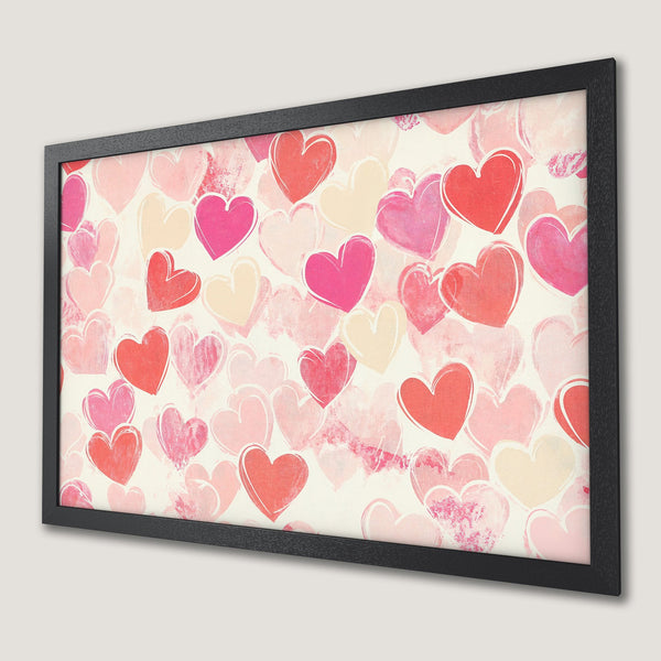Framed Poster featuring a romantic heart design in a soft pink and red color palette, perfect for Valentine's Day.