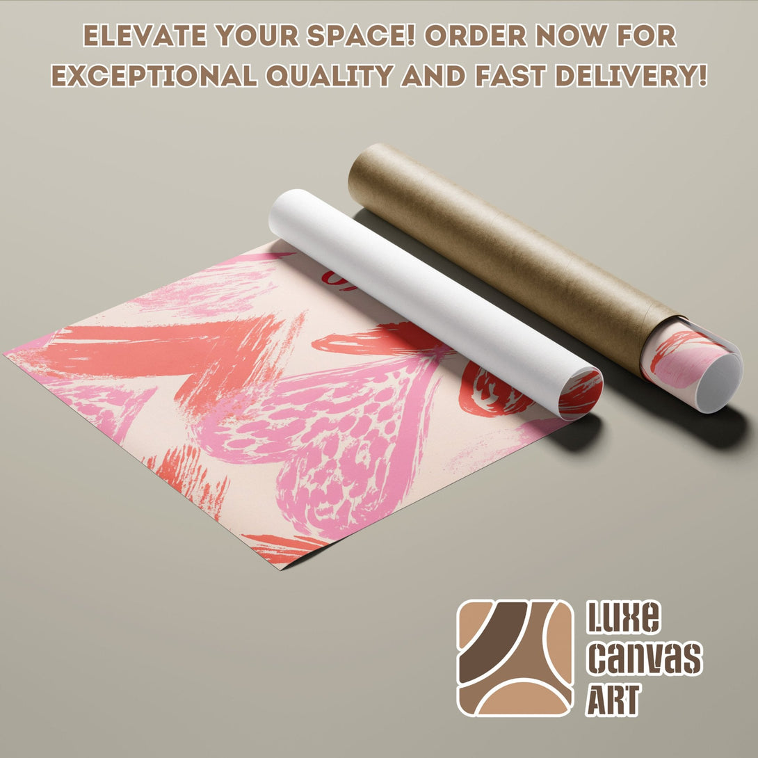 Abstract art Poster Roll in pink and coral color palette, perfect for home decor.