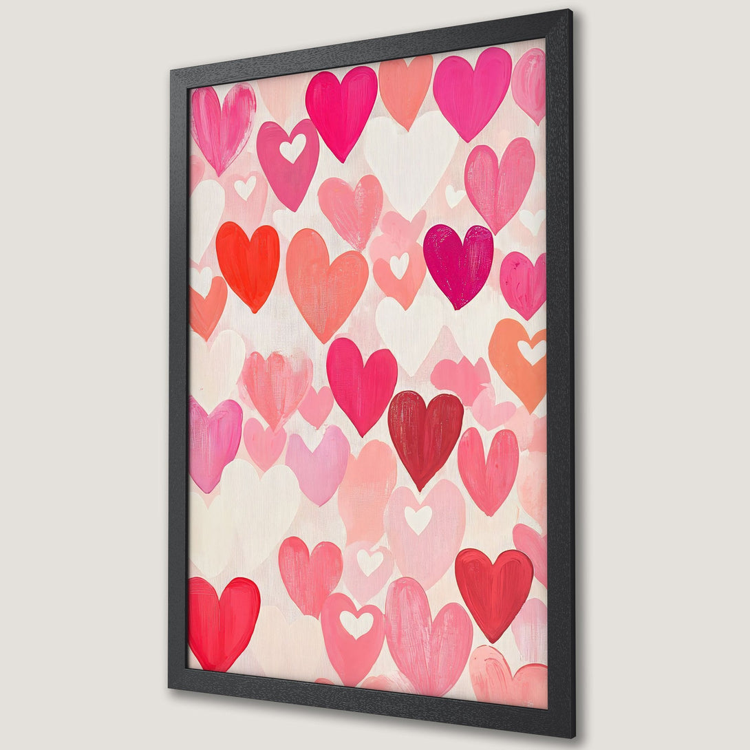 Framed Poster featuring a heart-filled design in a vibrant pink and red color palette, perfect for adding love and warmth to any space.
