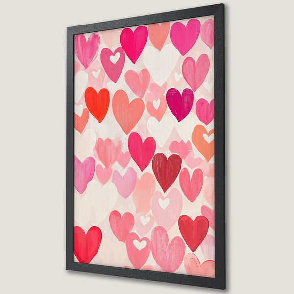 Framed Poster featuring a heart-filled design in a vibrant pink and red color palette, perfect for adding love and warmth to any space.