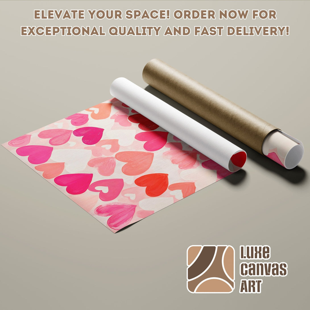 Heart pattern Poster Roll, pink and red palette, perfect for Valentine's decor. Order now!