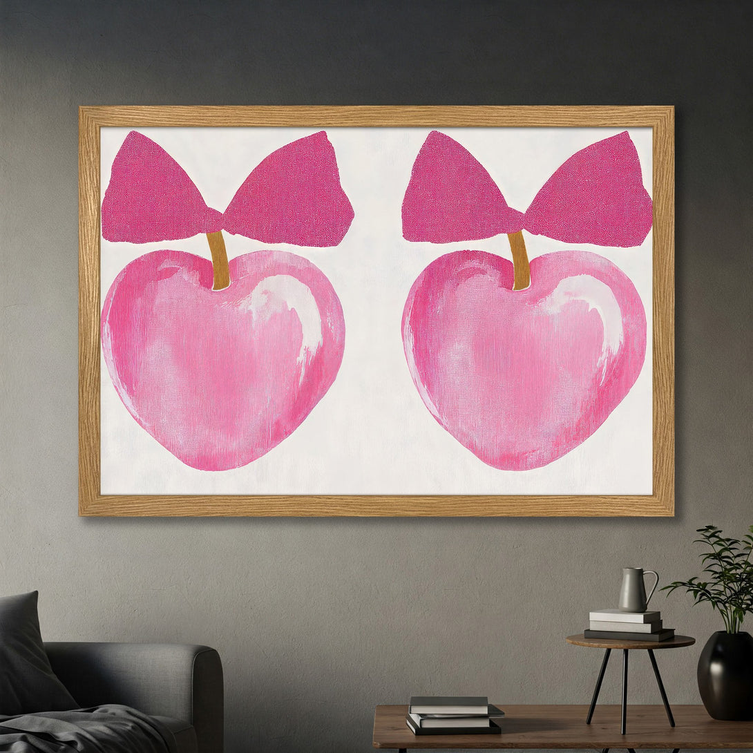 Framed Poster featuring pink heart art with a pop art style and a vibrant pink color palette. Perfect wall decor!