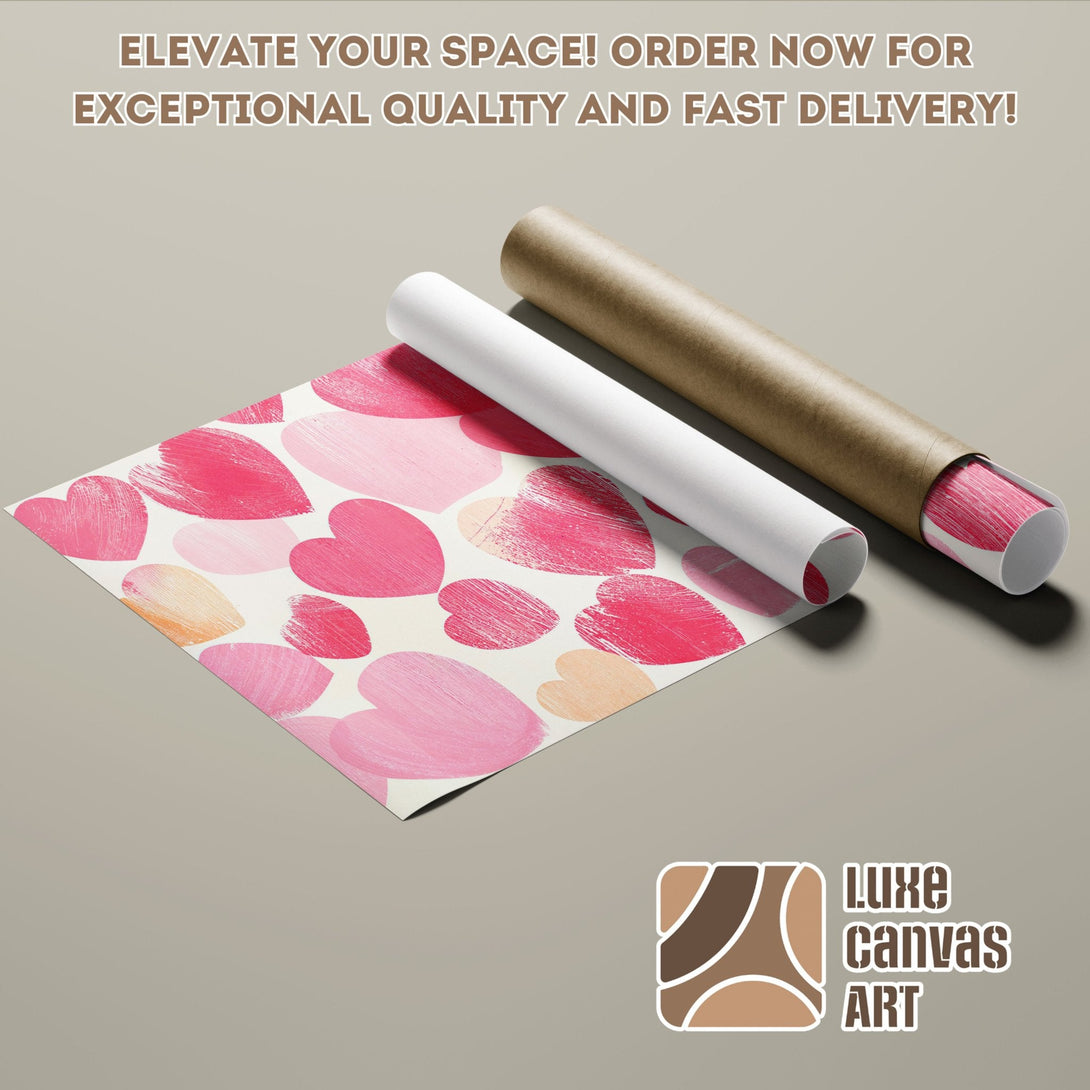Poster Roll with heart design in pink and beige, perfect for home decor.