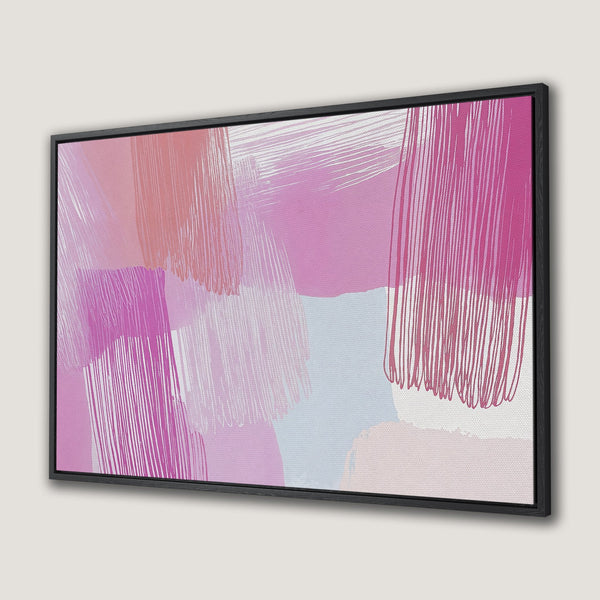 Framed Wall Art featuring abstract brushstrokes in pink, rose, and lavender hues. Modern art perfect for adding a pop of color to your space.
