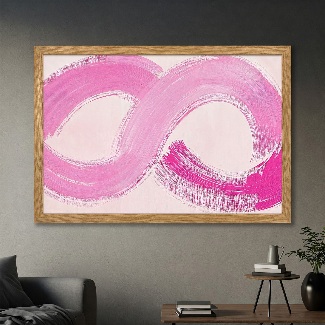 Framed Poster: Abstract pink brushstroke art on a light background. Modern style, vibrant color palette. Perfect wall decor.