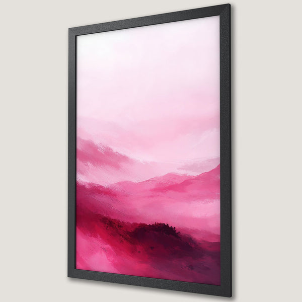 Framed Poster featuring an abstract landscape in shades of pink and magenta. Modern art style, perfect wall decor.
