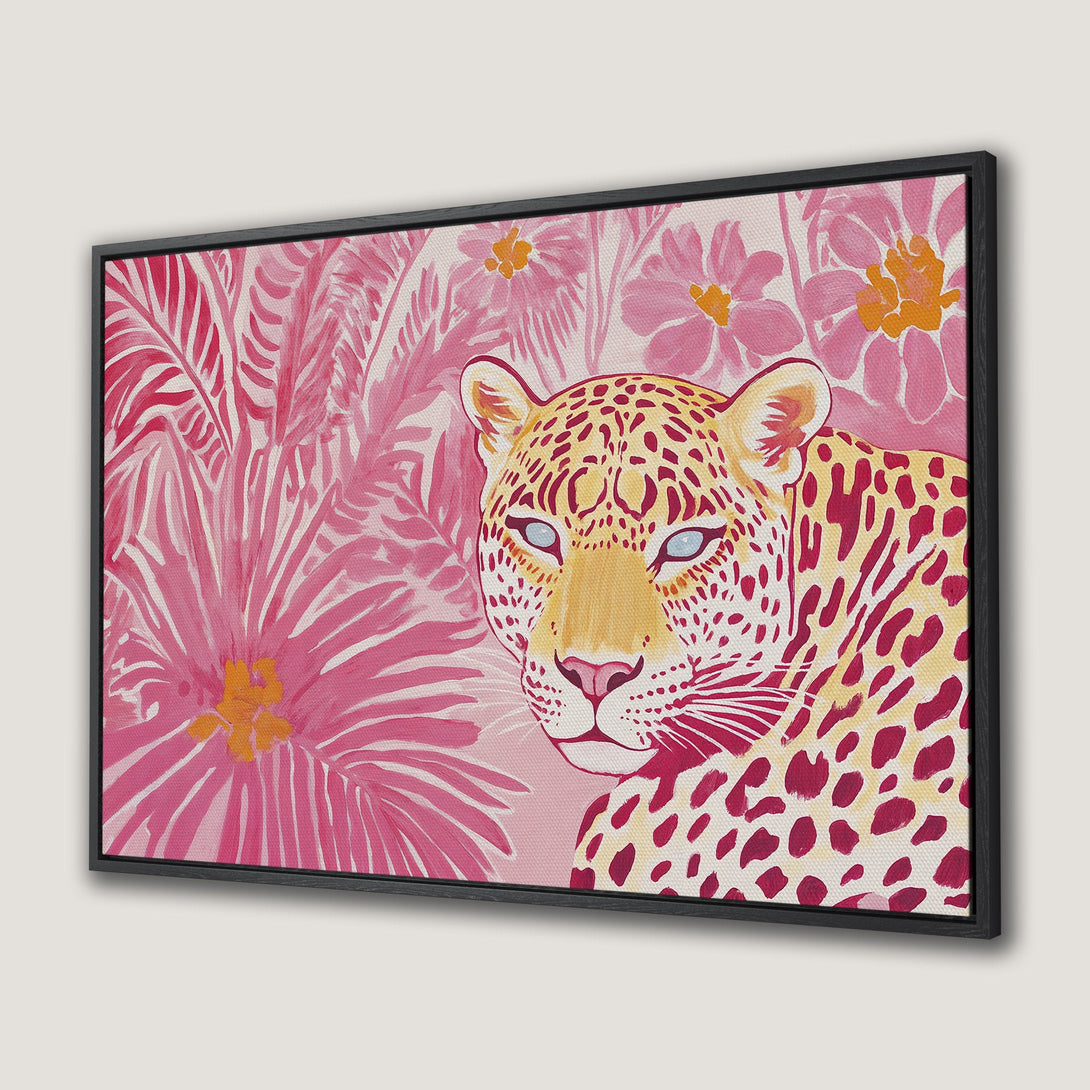 Framed Wall Art: Watercolor leopard print in pink and yellow. Add a touch of wild style to your home with this vibrant canvas print.