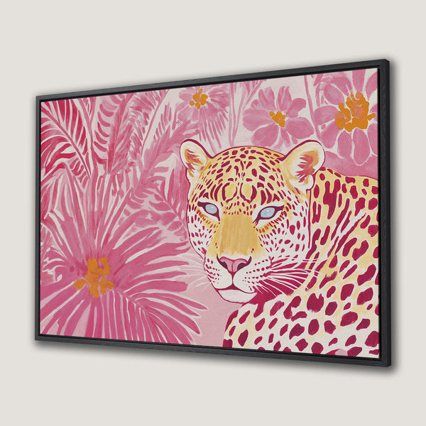 Framed Wall Art: Watercolor leopard print in pink and yellow. Add a touch of wild style to your home with this vibrant canvas print.