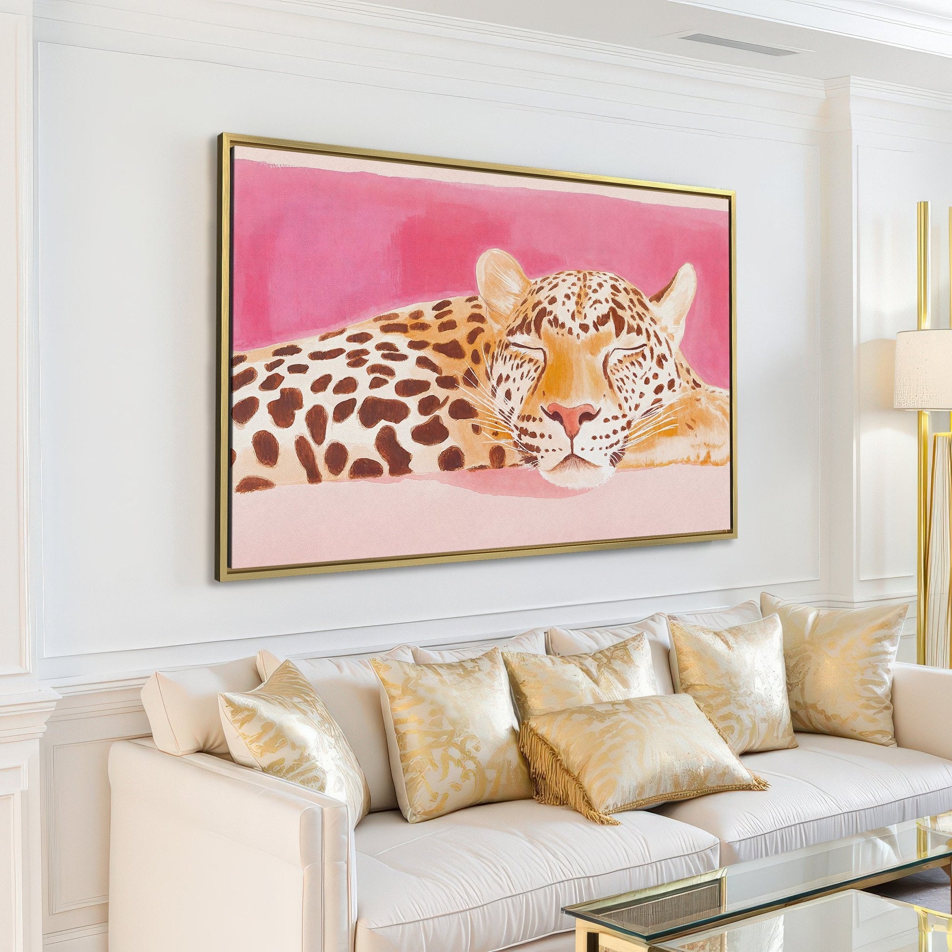 Pink Leopard Animal Canvas Print Bohemian Art
