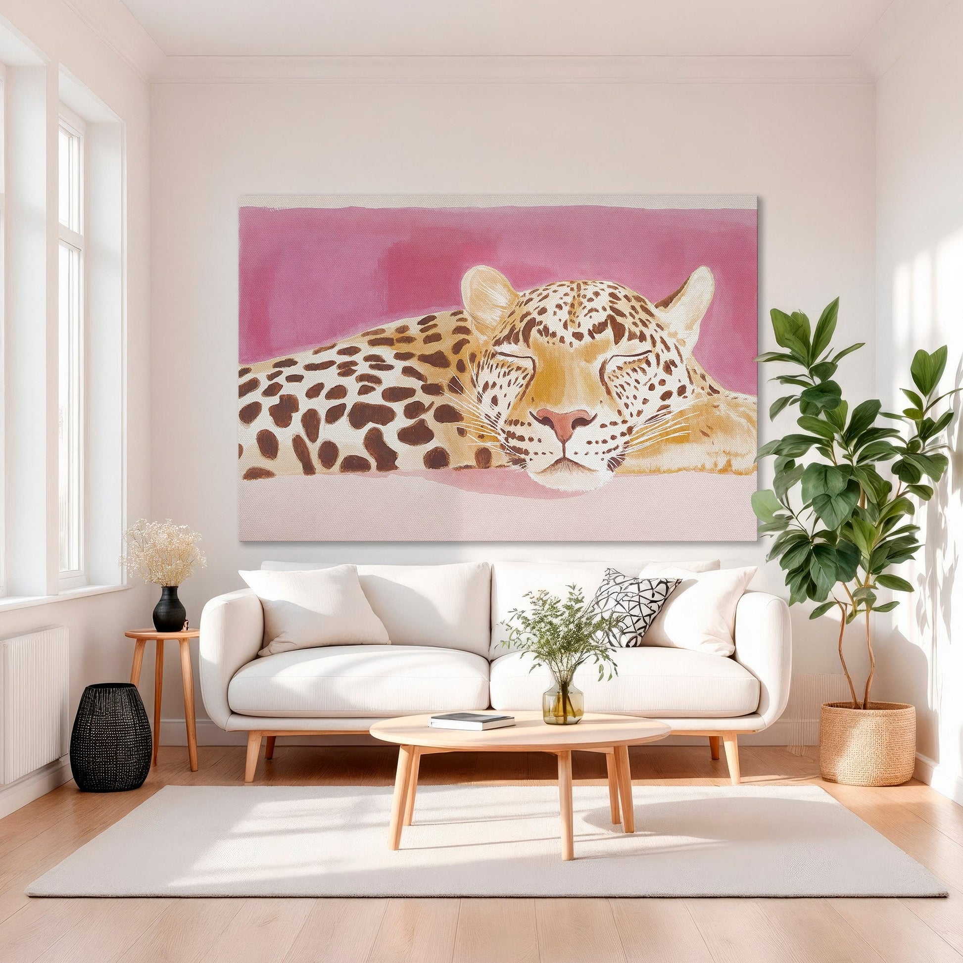Pink Leopard Animal Canvas Print Bohemian Art