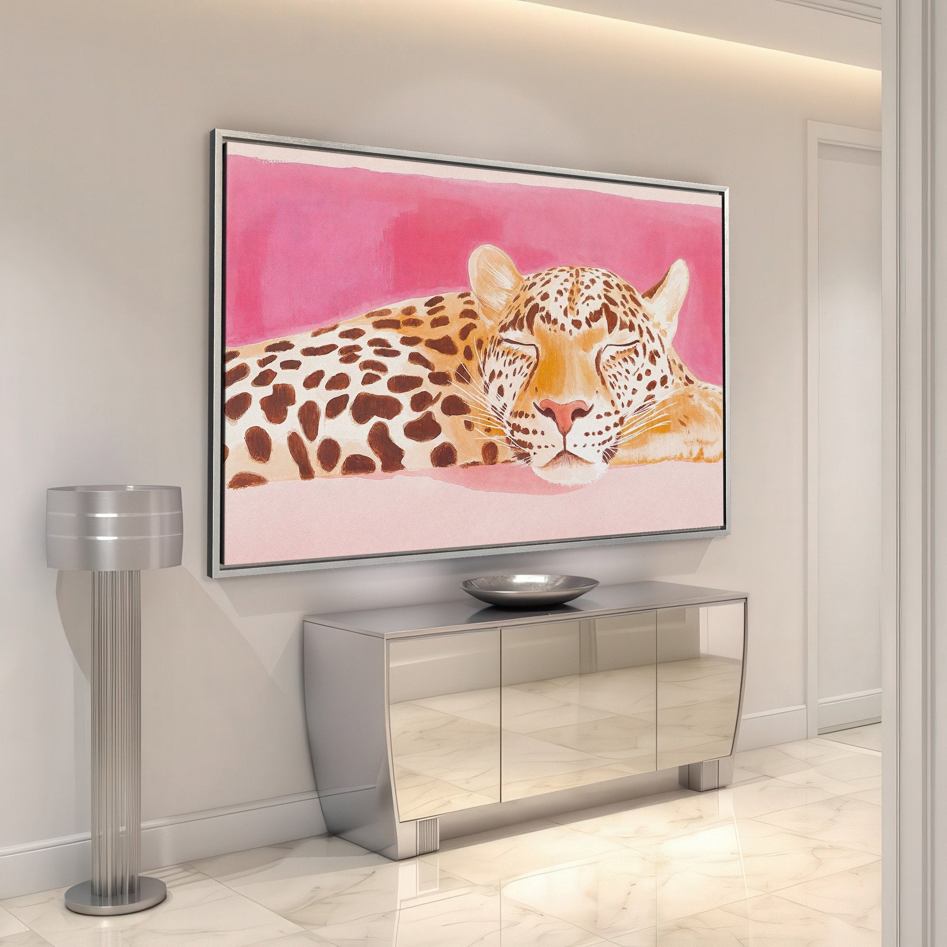Pink Leopard Animal Canvas Print Bohemian Art