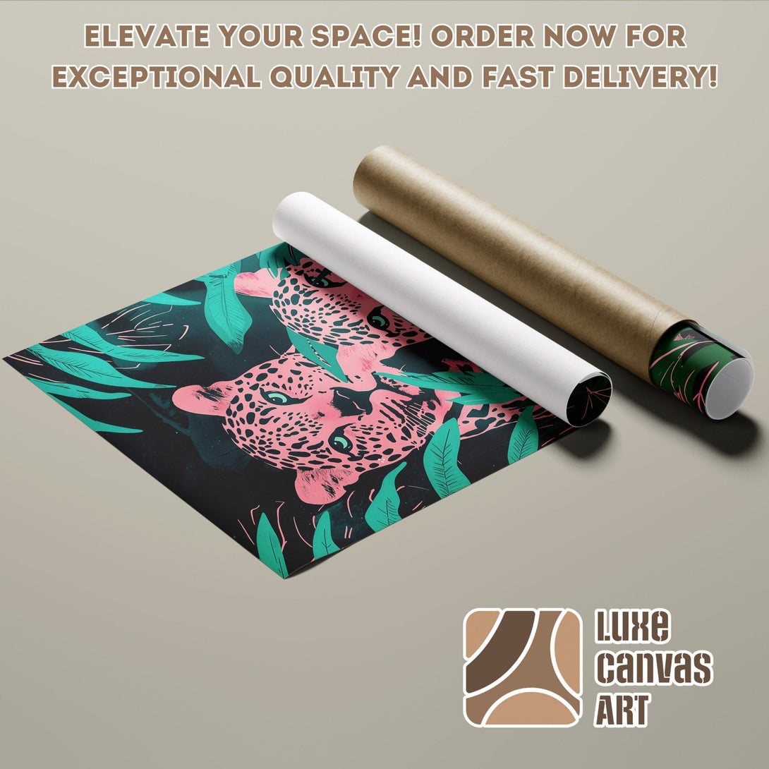 Poster Roll featuring a pink leopard design, modern style, with a teal and black color palette.