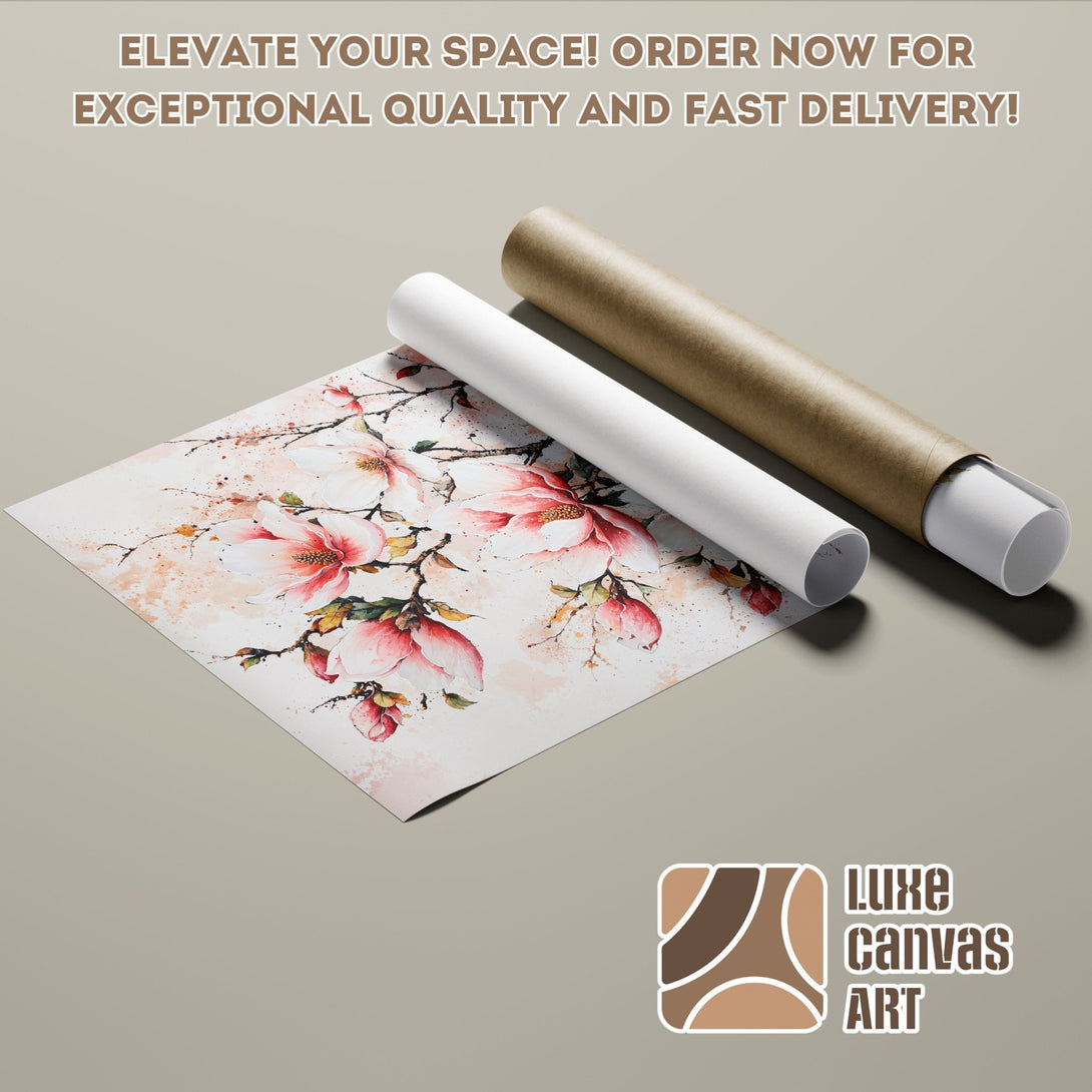 Poster Roll featuring watercolor floral art in pink and beige tones, perfect for home decor.