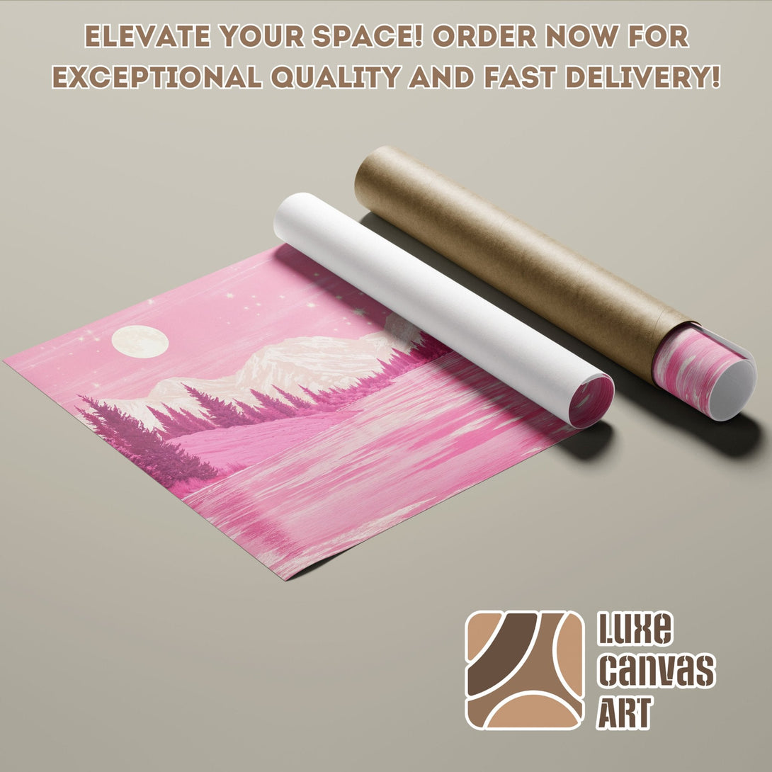 Pink landscape Poster Roll art print, modern style, with a pink and white color palette.