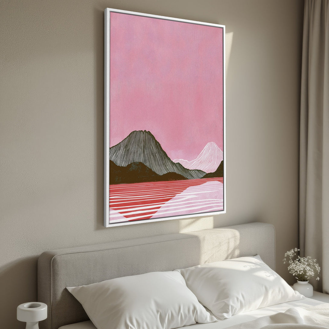 Framed Wall Art: Abstract landscape Canvas Print in pink and brown tones. Modern art for bedroom decor. Enhance your space with stylish wall art.