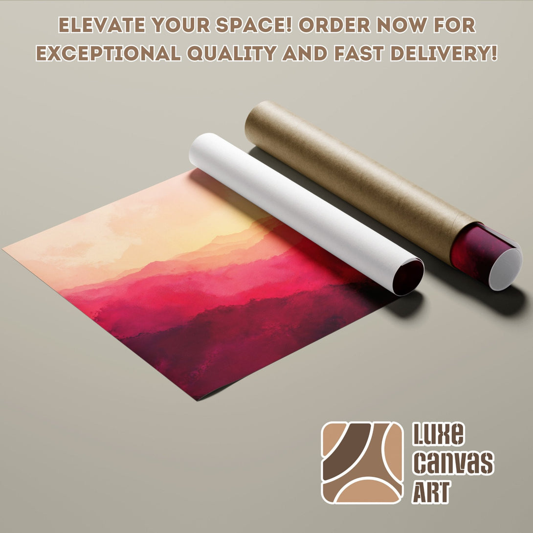 Poster Roll with abstract landscape art in red and yellow tones. Elevate your space!