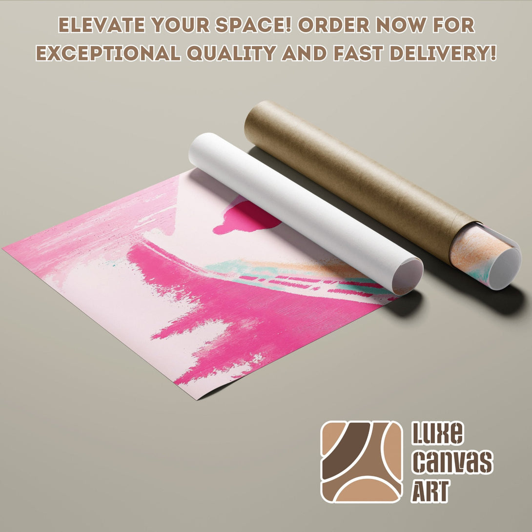 Abstract art Poster Roll with pink, teal, and neutral color palette. Elevate your space with Luxe Canvas Art!