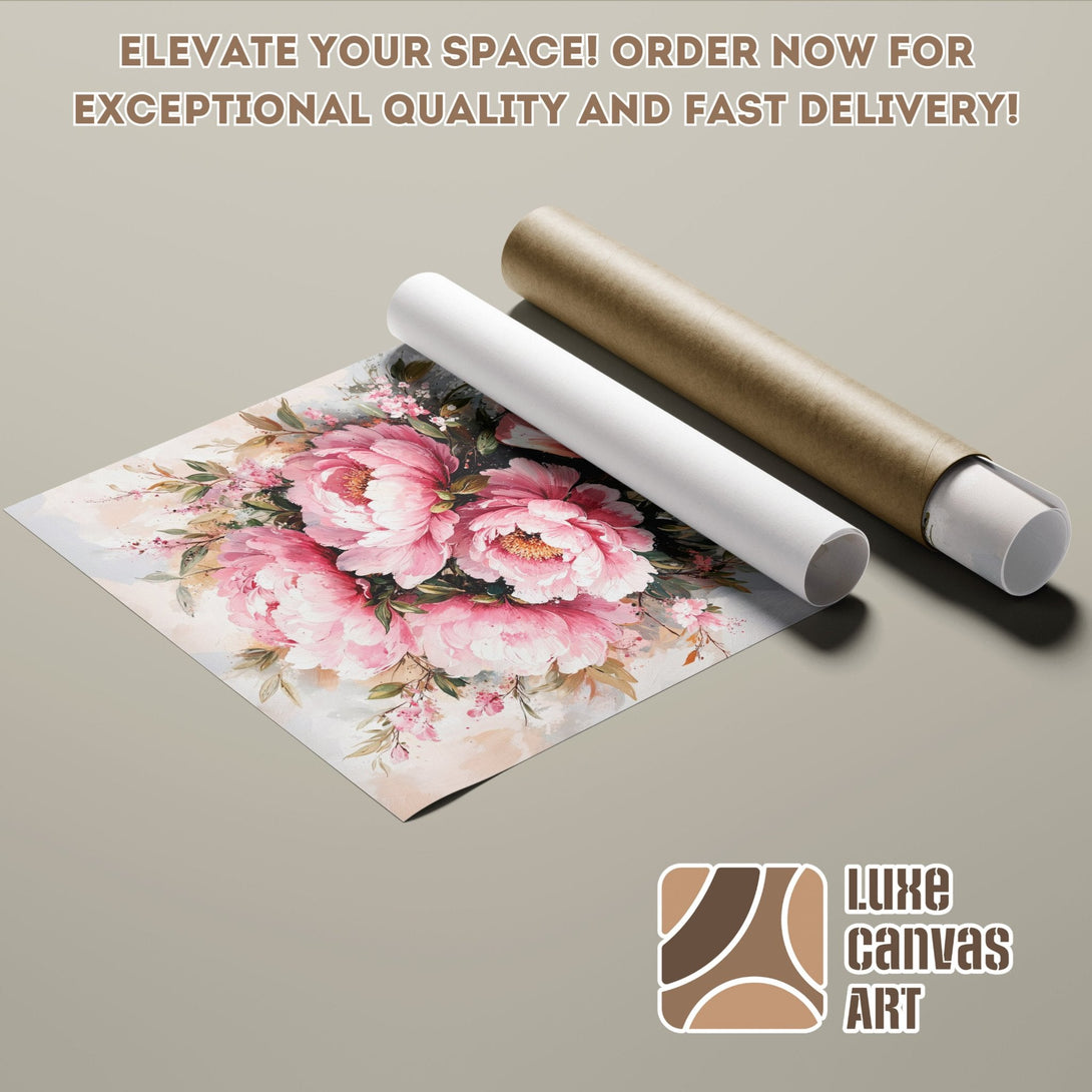 Poster Roll featuring a watercolor floral design in pink and green hues. Elevate your space with this beautiful art!