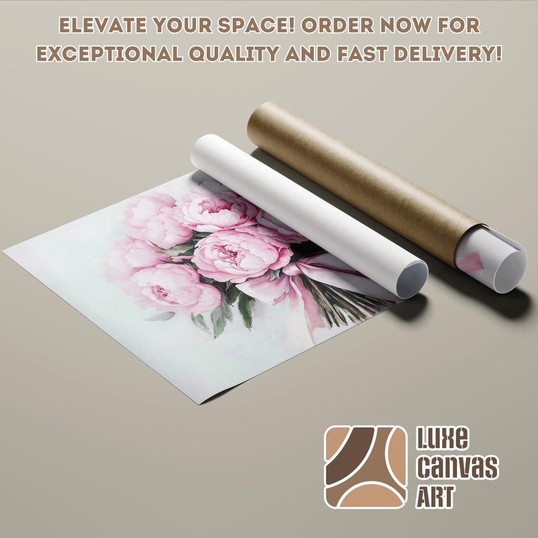 Poster Roll featuring a watercolor floral design in a soft pink palette. Elevate your space with art!