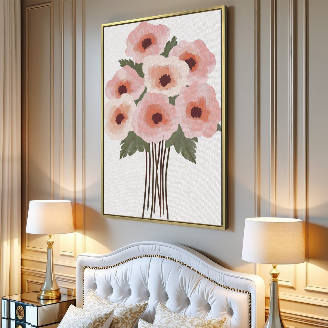 Canvas Print of watercolor floral art in soft pinks and greens, adding a touch of elegance to any interior space.