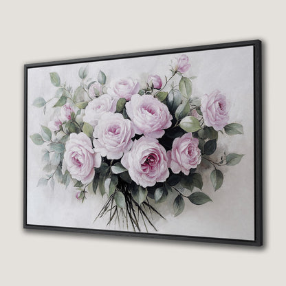 Pink Roses in Bloom Romantic Pastel Canvas Print Art