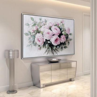 Pink Roses in Bloom Romantic Pastel Canvas Print Art