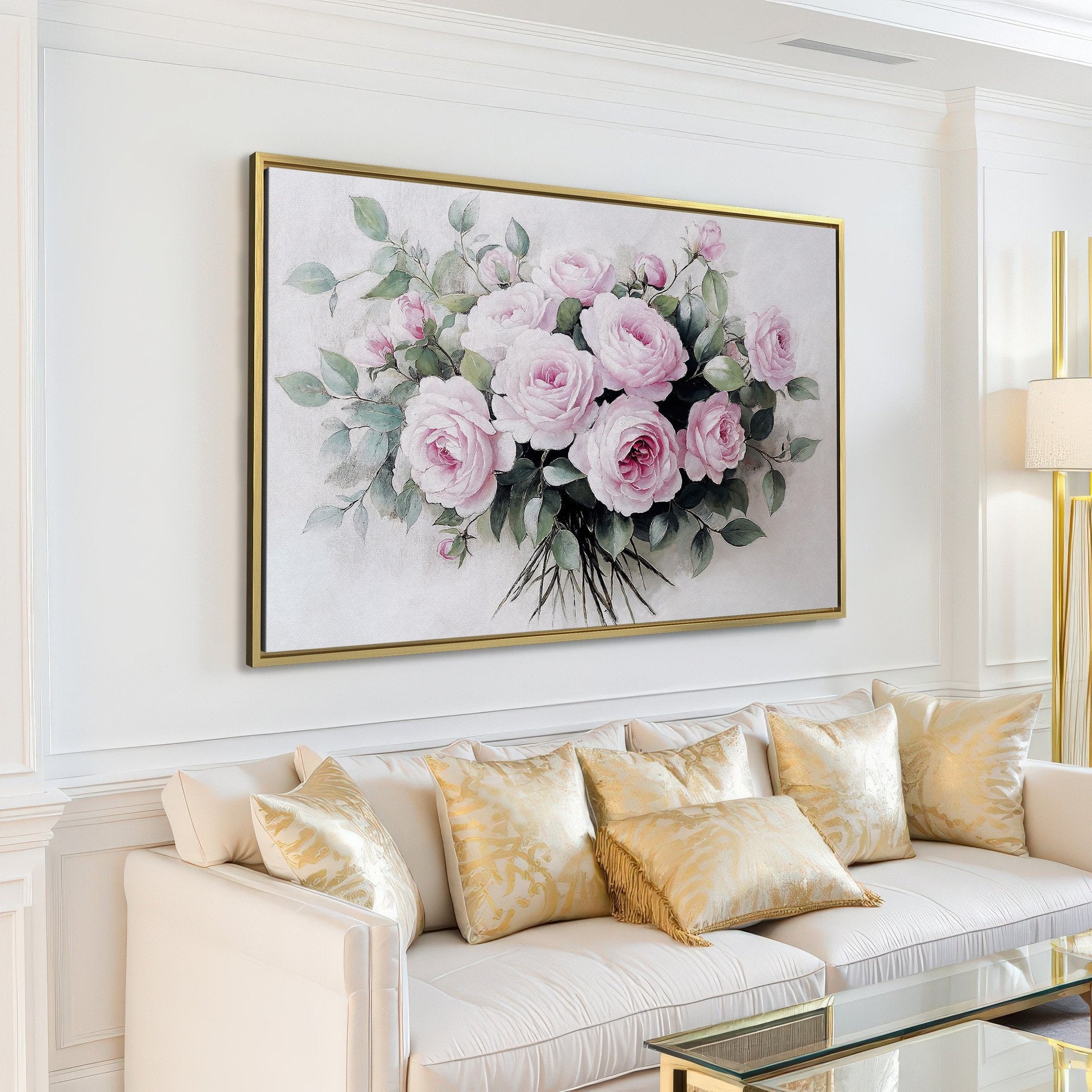 Pink Roses in Bloom Romantic Pastel Canvas Print Art