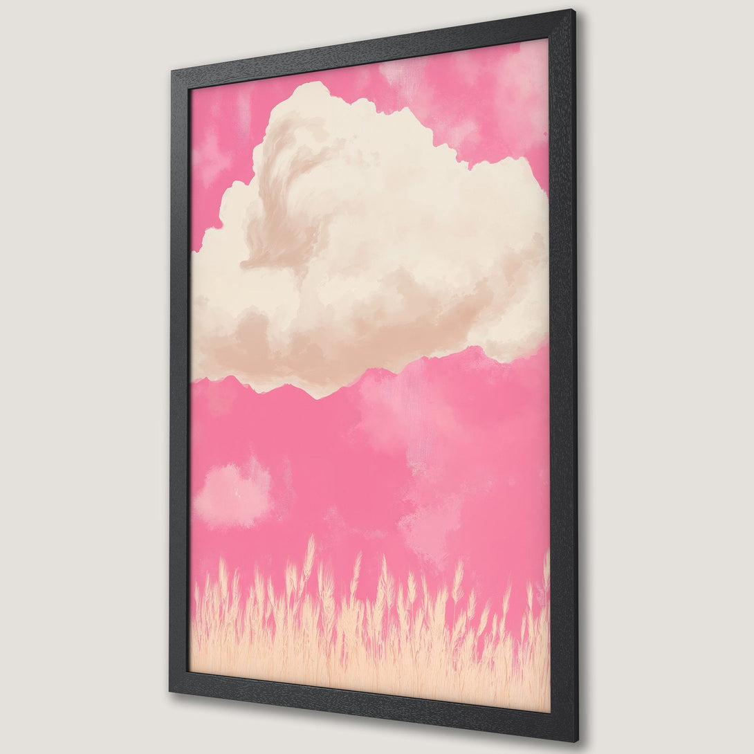 Framed Poster featuring a dreamy cloudscape in pink and beige tones, perfect for adding a touch of serenity to your space.