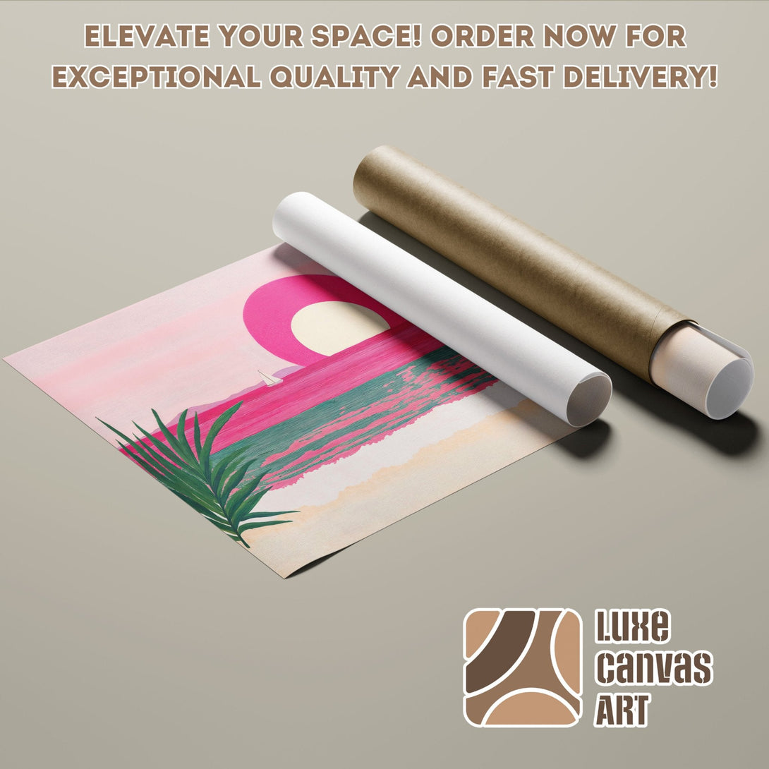 Abstract art Poster Roll with pink, green, and beige palette. Elevate your space with Luxe Canvas Art!