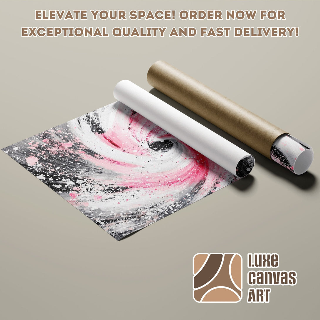 Abstract art Poster Roll with pink, black, and white color palette. Elevate your space with Luxe Canvas Art! Order now!