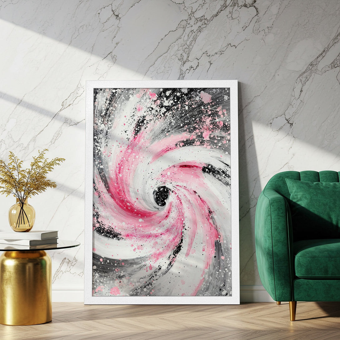 Framed Poster featuring abstract art in pink, black, and white. Modern style perfect for any space. Elevate your decor with this unique Poster!