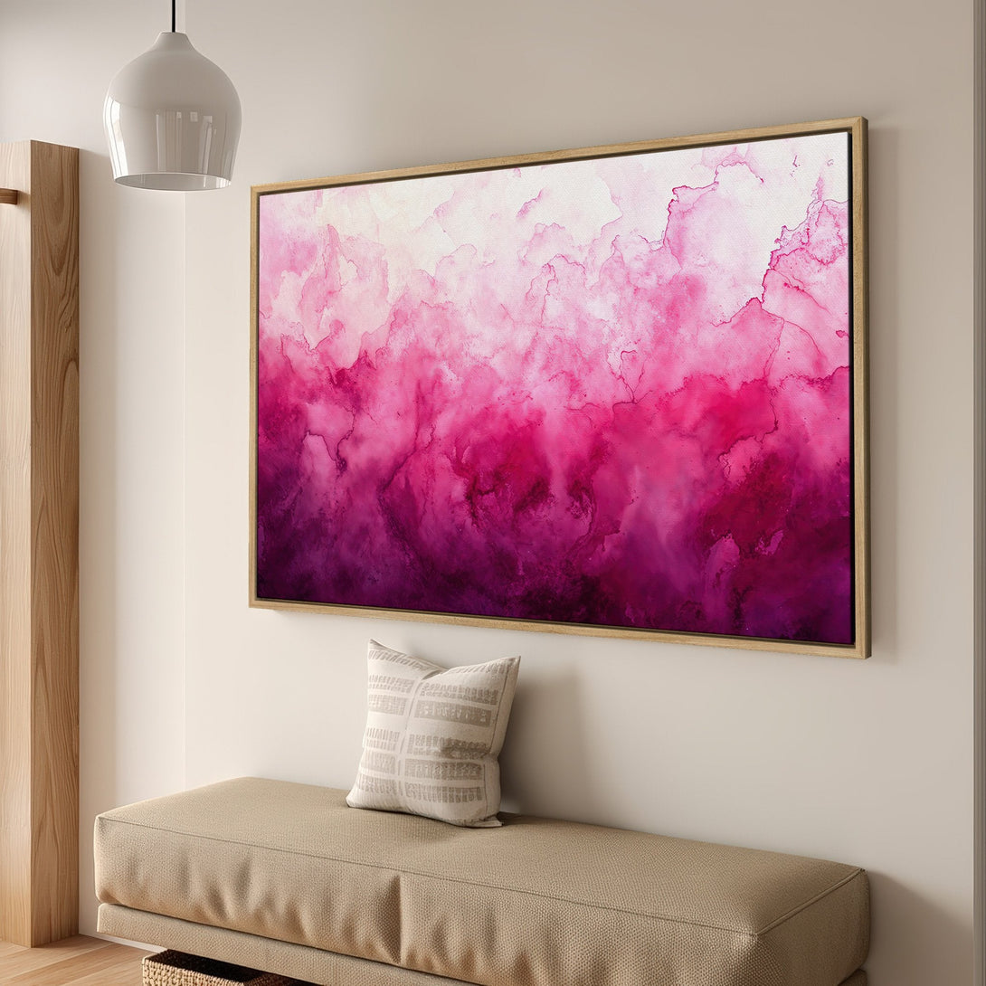 Framed Wall Art: Abstract watercolor Canvas Print in vibrant pink and purple hues. Modern art to elevate your space!