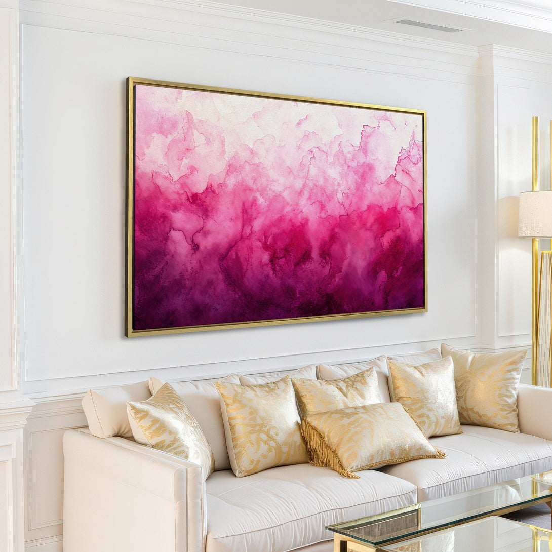 Canvas Print featuring abstract watercolor art in shades of pink and purple, perfect for modern home decor.