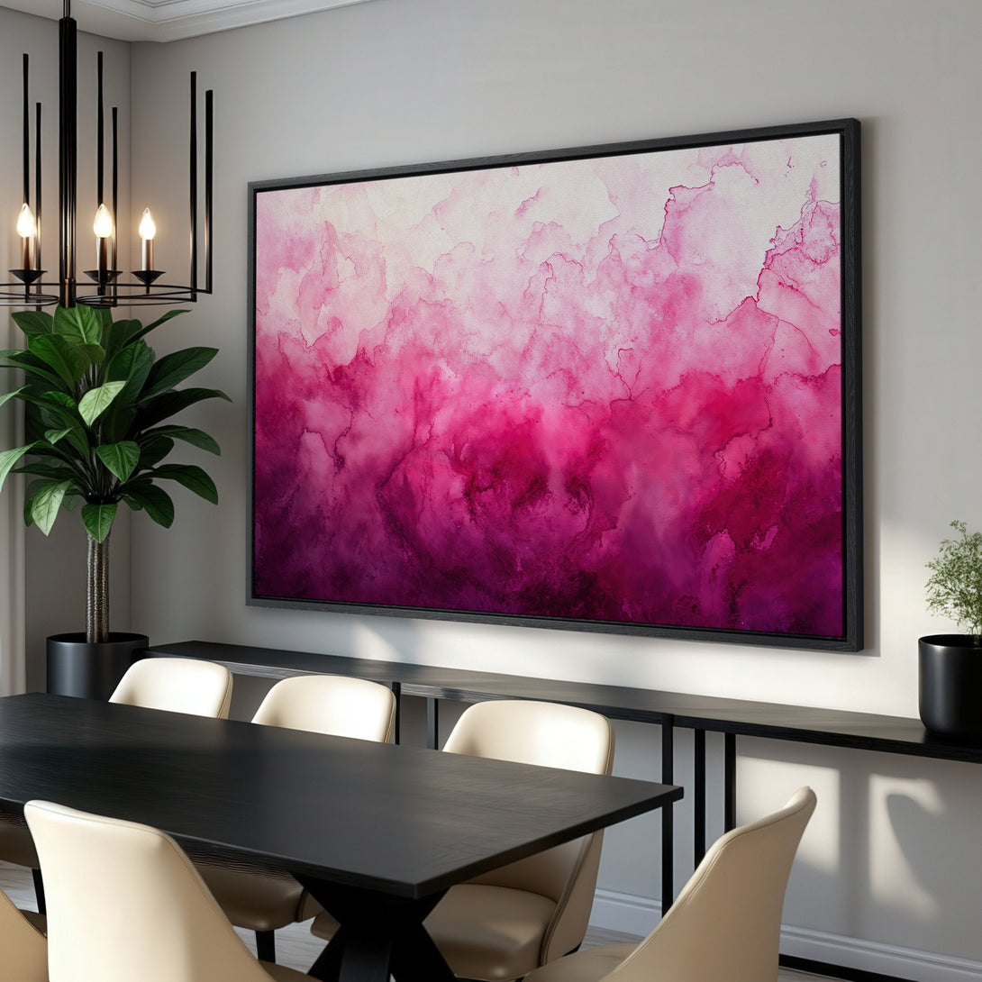 Framed Wall Art: Abstract watercolor Canvas Print in shades of pink and magenta. Modern art for dining room decor.